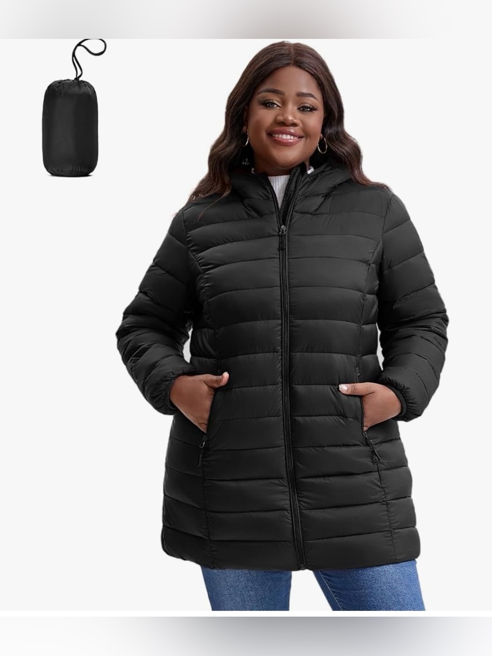 Plus-Size Packable Black Puffer Jacket Size 3x